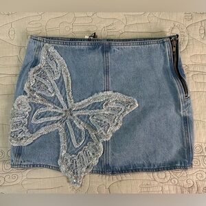 NEW PatBO Camila Coelho Denim Skirt NWT Sz 2 Beaded Accents